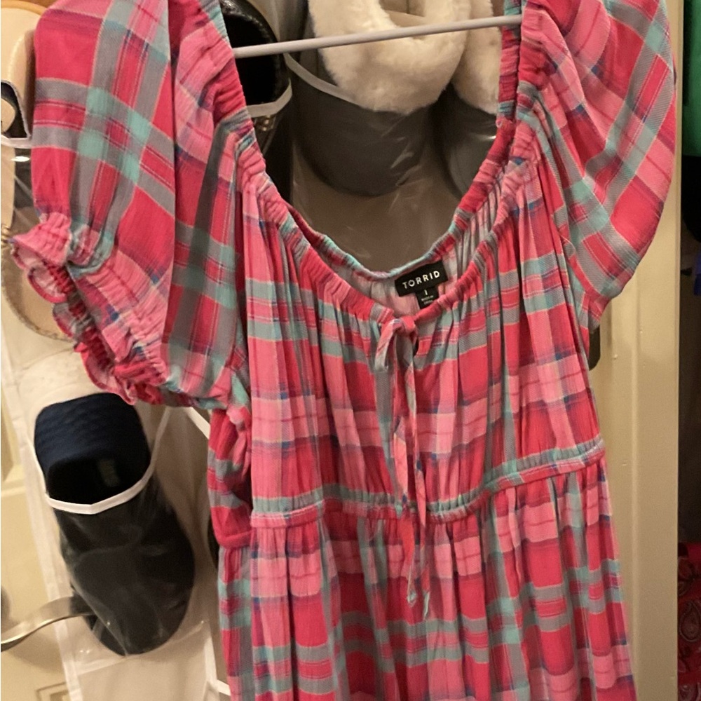 Torrid Pink and Blue Plaid Blouse
